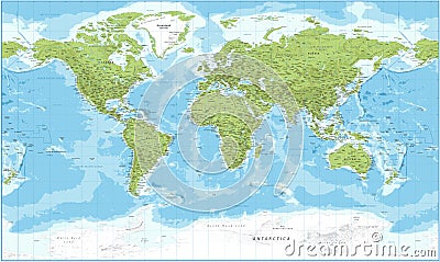 World Map - Physical Topographic - Vector Detailed Illustration Stock Photo