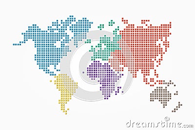 World map ( pixel style and flat color design ) ( different color of continent ) Vector Illustration