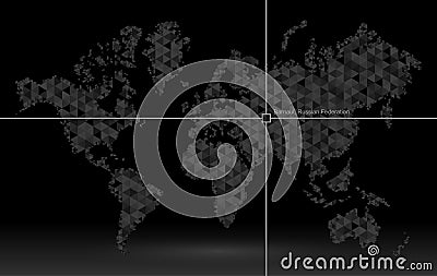 World map of planet earth, pointer of coordinate detection. Vector Illustration
