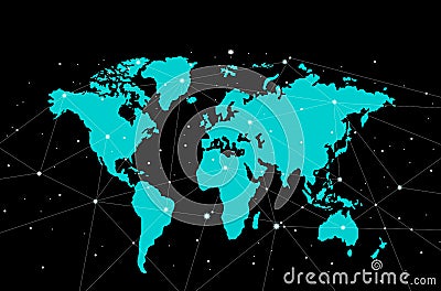 World Map with point connection ,Isolated map with black background Vector Illustration