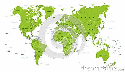 World Map Political Green Vector Stock Photo