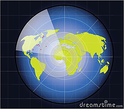 The world map in a radar screen Vector Illustration