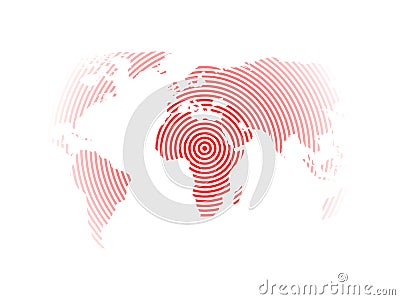 World map of red concentric rings on white background. Earthquake epicentre theme. Modern design vector wallpaper Vector Illustration