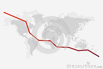 World map and a red fall graph on its background. Vector Illustration