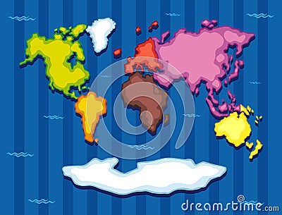 World map with seven continents Vector Illustration