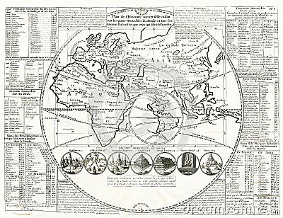 World map - Seven Wonders of the Ancient World 1707 Stock Photo