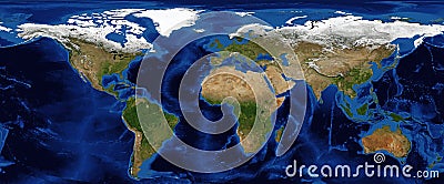 World Map Shaded Relief with Bathymetry Stock Photo