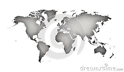 Monochrome World map with shilhouette of shadows over bluish background Stock Photo