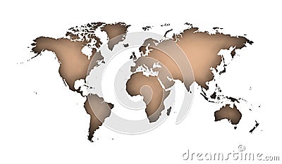 Retro World map with shilhouette of shadows over white background Stock Photo