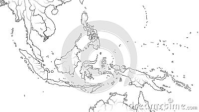 World Map of SOUTHEAST ASIA REGION: Indochina, Thailand, Malaysia, Indonesia, Philippines. Geographic chart. Vector Illustration