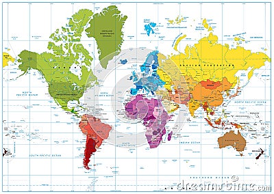 World Map spot colored illustration Vector Illustration