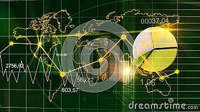 World Map Statistic Data Graph Dark Green Finance Background 3D Stock Photo