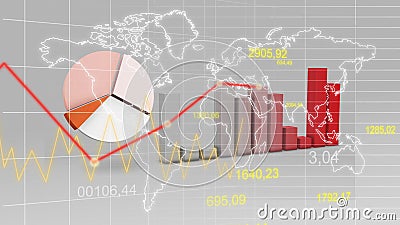 World Map Statistic Data Graph Red Finance 3D Background Stock Photo