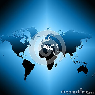 World map on a technological background, glowing lines symbols of the Internet, radio, television, mobile and satellite Stock Photo