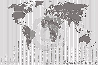 World map and time zones Vector Illustration