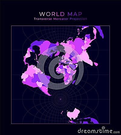 World Map. Transverse spherical Mercator. Vector Illustration