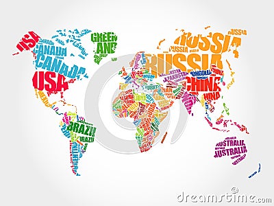 World Map in Typography word cloud Stock Photo