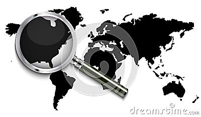 World map under magnifying glass Vector Illustration