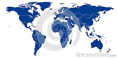 World Map vector. Blue similar world map blank vector on white background. Blue similar world map with borders of all countries. Vector Illustration