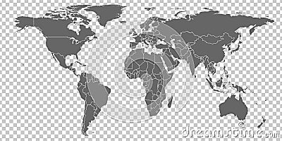 World Map vector. Gray similar world map blank vector on transparent background. Gray similar world map with borders of all count Vector Illustration