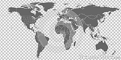 World Map vector. Gray similar world map blank vector on transparent background. Gray similar world map with borders of all count Vector Illustration