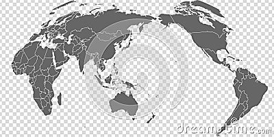 World Map vector. Gray similar world map blank vector on transparent background. Gray similar world spherical map with borders of Vector Illustration