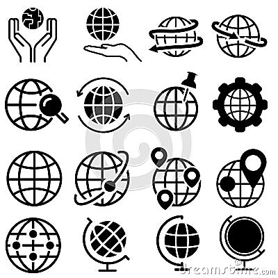 World map vector icon set. Navigation illustration sign collection. Globe symbol. Travel logo. Vector Illustration