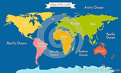 World map. Vector illustration with the inscription of the oceans and continents Vector Illustration