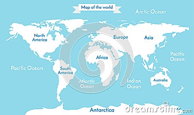 World map. Vector illustration with the inscription of the oceans and continents Vector Illustration