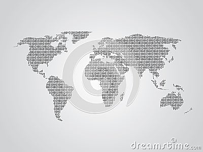 World map vector illustration using binary numbers or signs to represent digital globe Vector Illustration