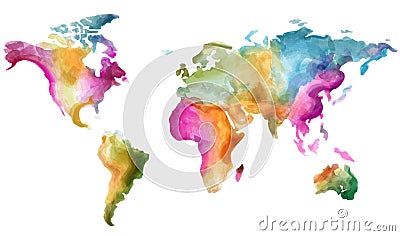 World map Vector watercolor. Colorful illustration grunge effects Vector Illustration