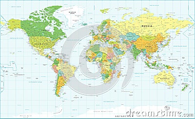 World Map Vintage Political - Detailed Illustration - Layers Stock Photo