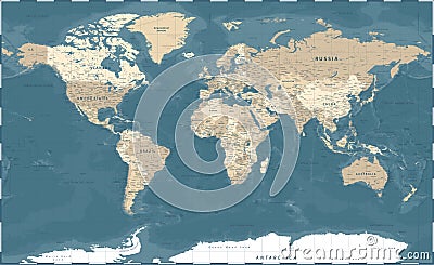 World Map - Vintage Political - Vector Detailed Illustration Stock Photo