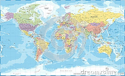 World Map Vintage Political - Vector Detailed Illustration Stock Photo