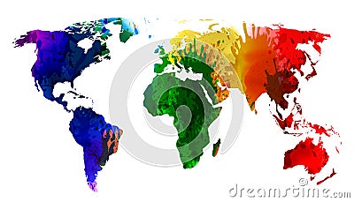 World Map watercolor, Colorful splash continents of the planet - vector Stock Photo