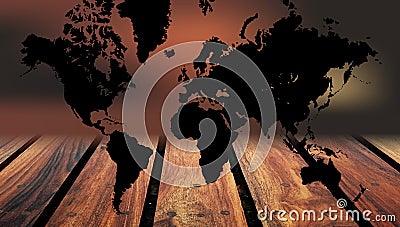 World map wood background. A world map on wood table background. Vector Illustration