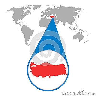 World map with zoom on Turkey. Vector Illustration