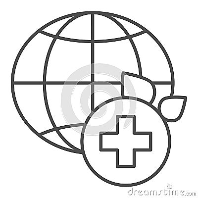 World medicine thin line icon. Global healthcare vector illustration isolated on white. World medical community outline Vector Illustration