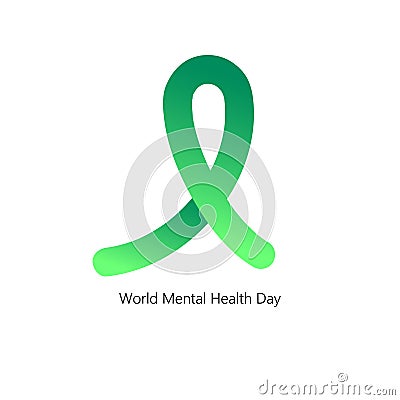 World mental health day concept. Green awareness ribbon on white background Vector Illustration