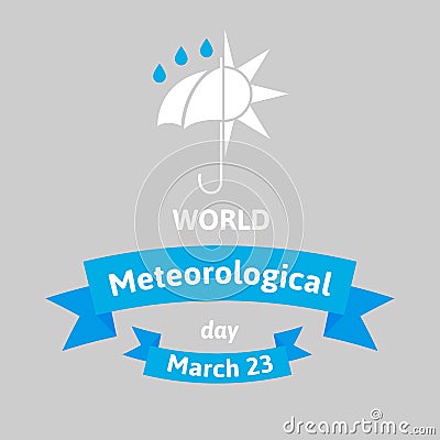 World Meteorological Day. Vector illustration greeting card with umbrella and sun. Flat style design on gray. Vector Illustration