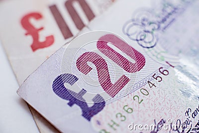 World money collection. Fragments of England money Editorial Stock Photo