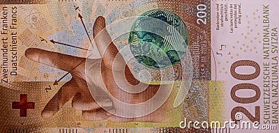 World money collection. Fragments of Swiss money Editorial Stock Photo