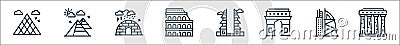 World monument line icons. linear set. quality vector line set such as athens, arc de triomphe, pura, colosseum, igloo, pyramid Vector Illustration