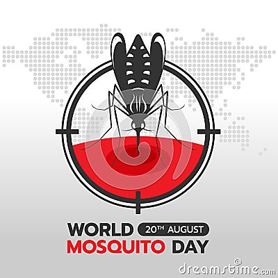 World mosquito day banner with mosquito Drinking blood in circle focus on earth world abstract dot map texture background vector Vector Illustration