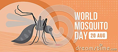 World mosquito day - close up mosquito charector drinking blood on skin human on soft orange background vector design Vector Illustration