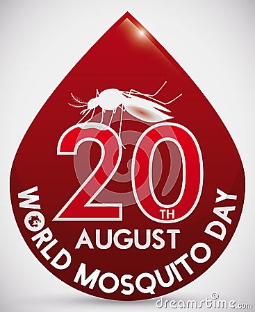 World Mosquito Day Design with Blood Drop Shape and Mosquito, Vector Illustration Vector Illustration