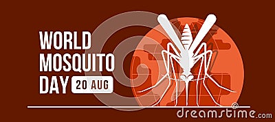 World mosquito day - front view white mosquito sign on orange globe world and line on brown background vector design Vector Illustration