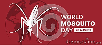 World mosquito day - White mosquito symbol on dark red circle globe world texture background vector design Vector Illustration