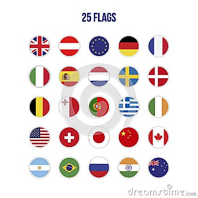World Most Popular Rounded Flags Vector Illustration