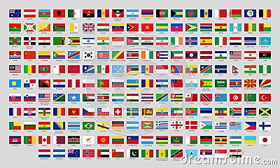 World national flags. Official country signs, europe emblems, asia and america countries flag flat vector set Vector Illustration